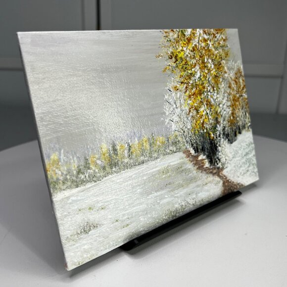 Hand-Painted Acrylic Landscape Art "Winter Walk" By Deb Bossert Unframed 5" x 7" - Picture 3 of 7